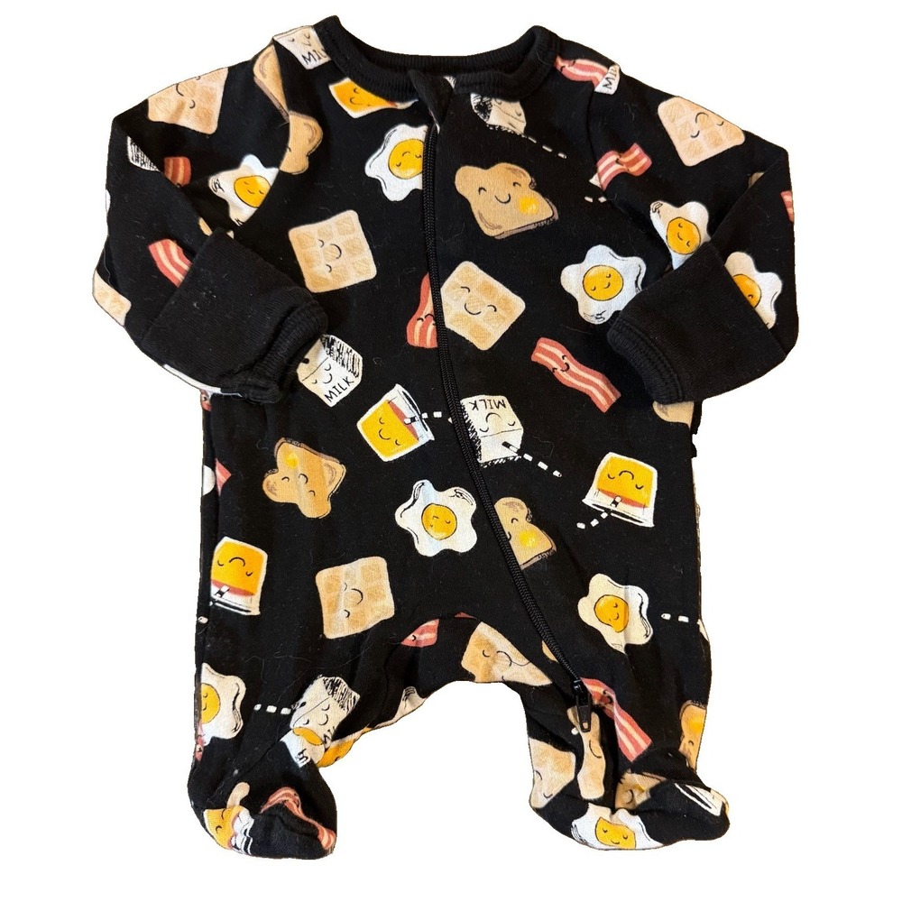 Preemie Baby Boy Girl Unisex Sleeper Breakfast Foodie Zip Outfit Romper